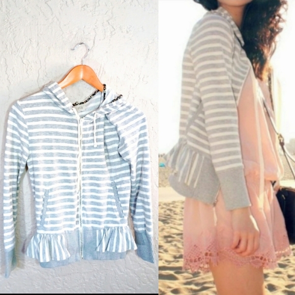 Saturday Sunday {Anthropologie} Striped Zip Up Hoodie Size Medium - Picture 4 of 14